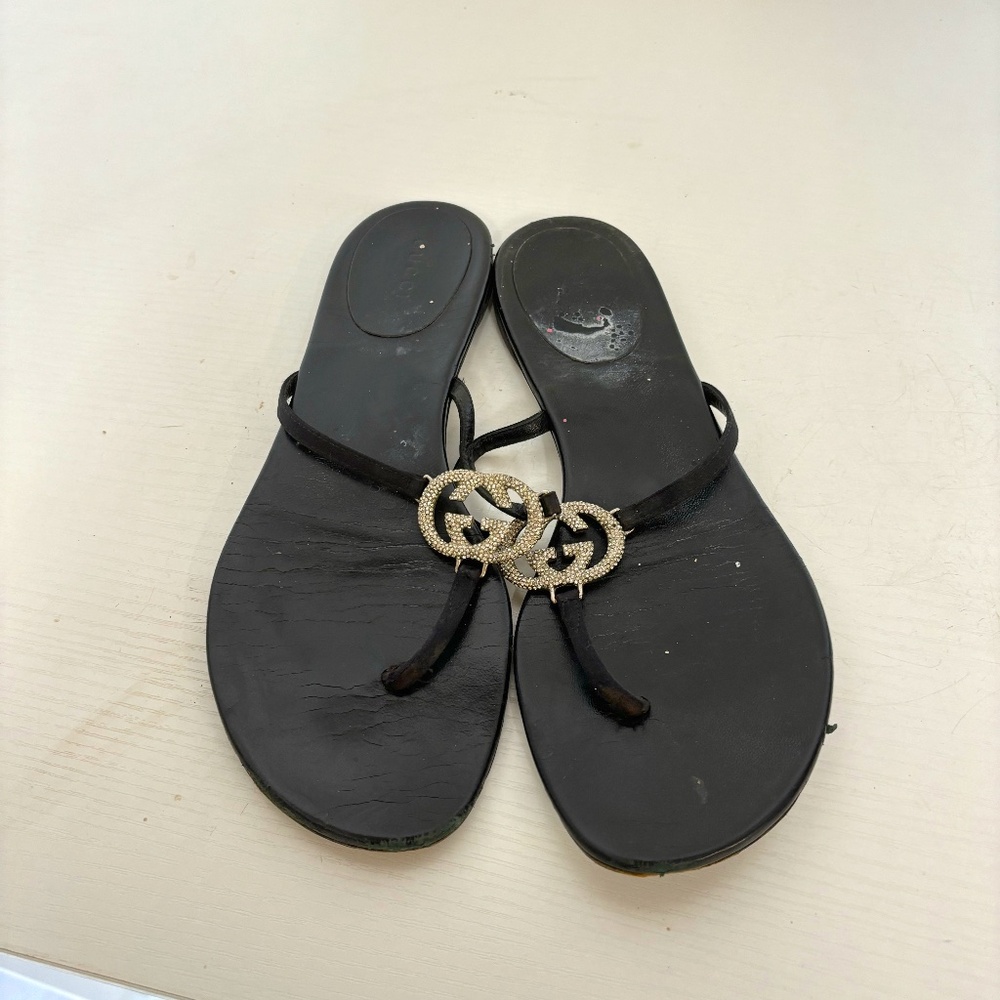 Gucci Suede Crystal GG Thong Sandal